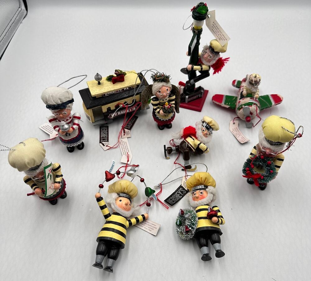 Vintage Kurt Adler Hershey’s Christmas Wood Ornaments 10pc Mr. & Mrs. Elf #1